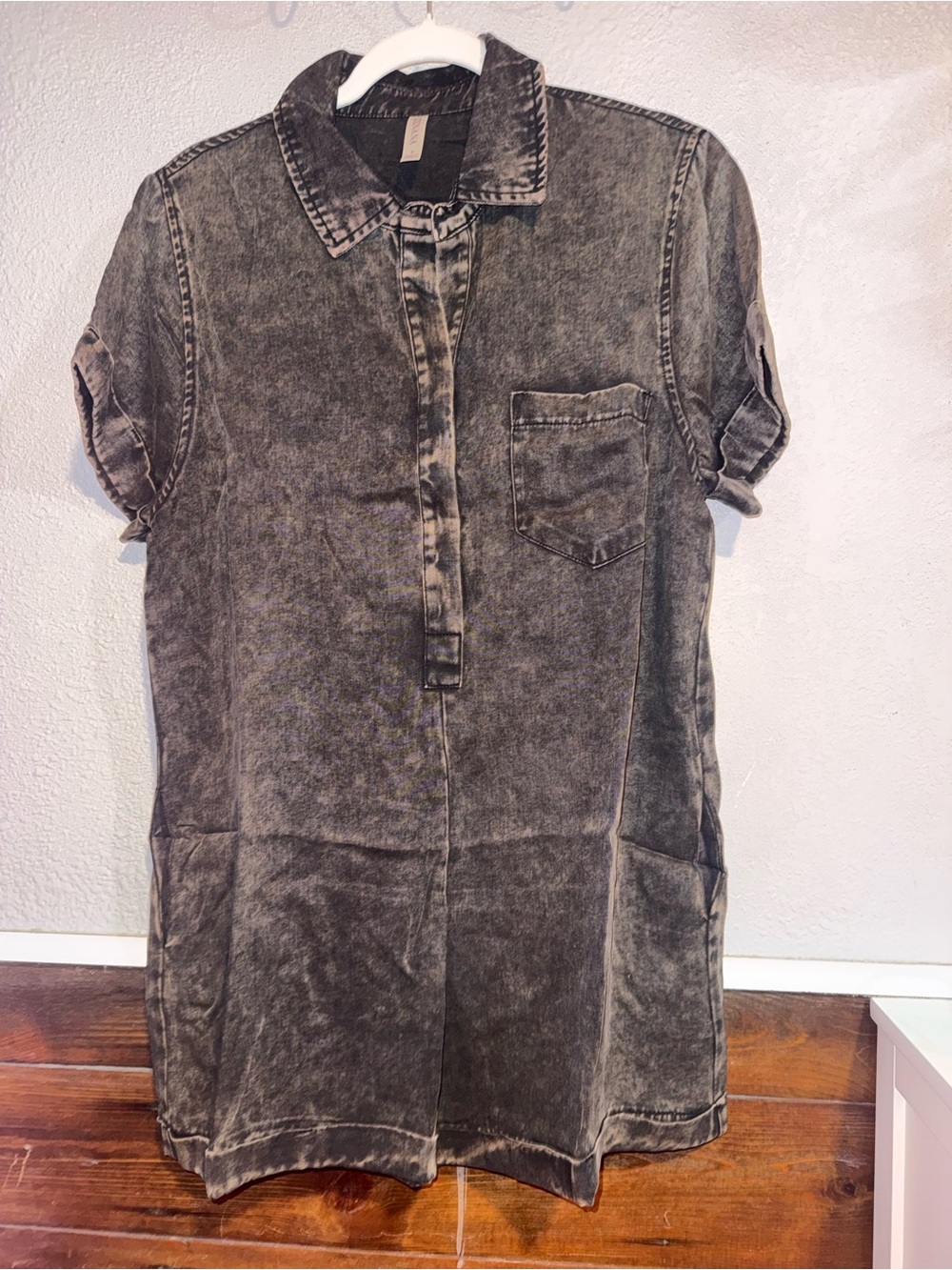 Zenana Outfitters Mineral Wash Short-Sleeve Romper in Charcoal Gray